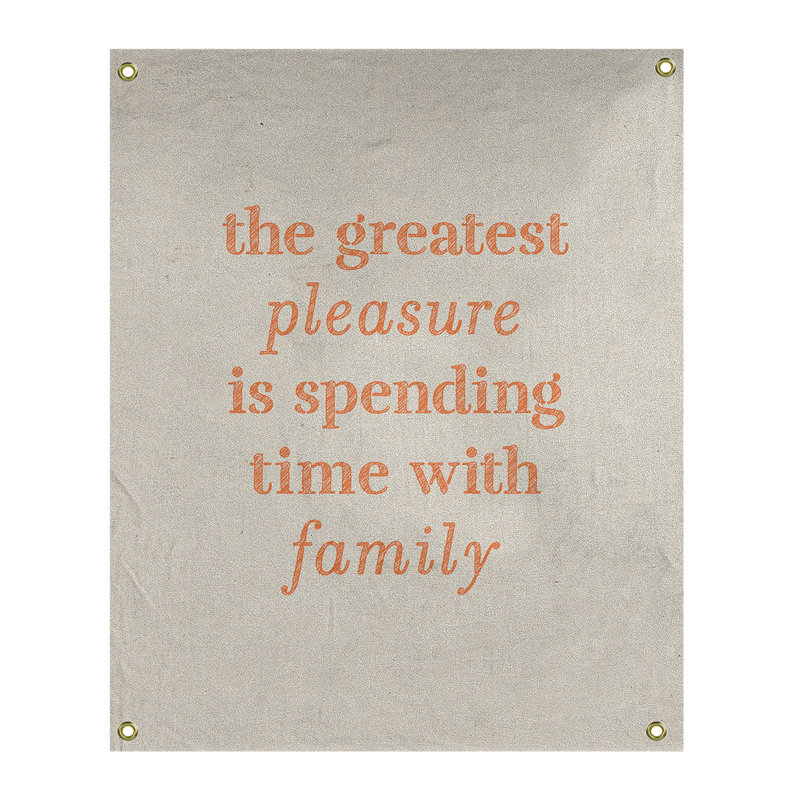 Tapisserie en polyester, amour pour l’amour et les citations familiales, H 80 po x l 59 po, Blanc / Orange