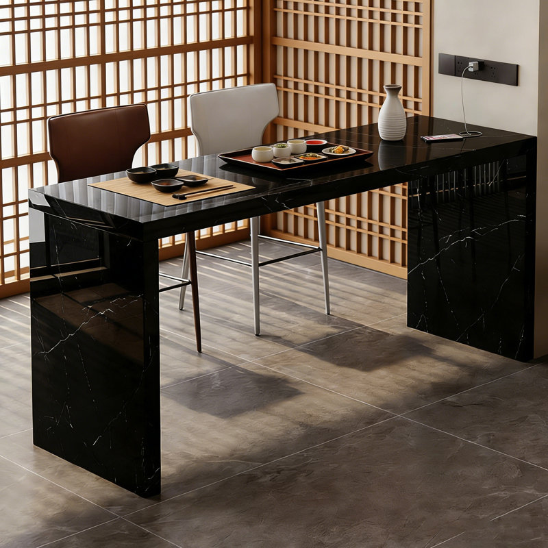 Comptoir de bar / îlot de cuisine 74,8 po en bois fritté noir moderne simple, convient pour la cuisine et le salon