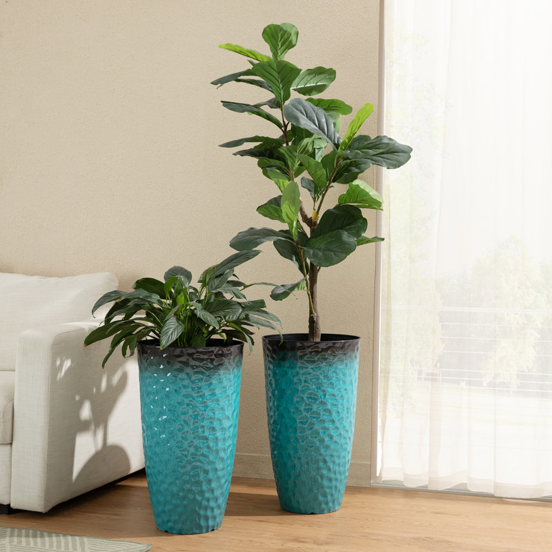 Pot à fleurs texturé nid d'abeille, H 23,75 po x l 13,75 po x P 13,75 po, Turquoise