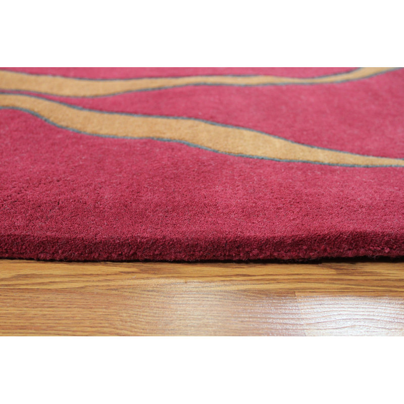 Rioux Abstract Handmade Tufted Wool Red Area Rug, Rectangle 5' x 8'