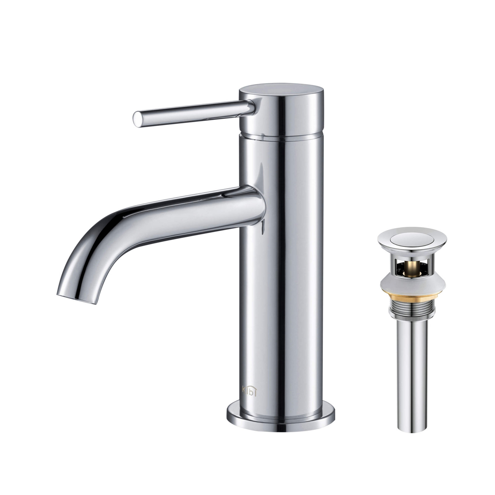 Circular Single-Hole Bathroom Faucet, Chrome, Drain Assembly Included