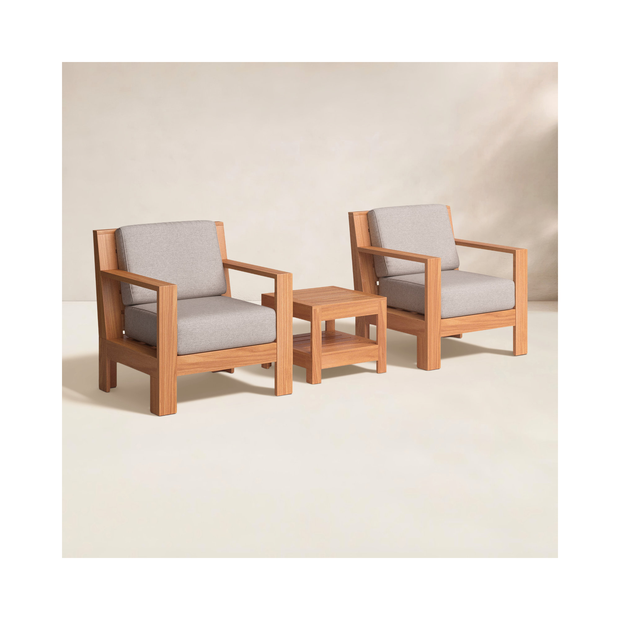 Glenlee Teak 3-Piece Seating Group, Cast Shale Sunbrella®