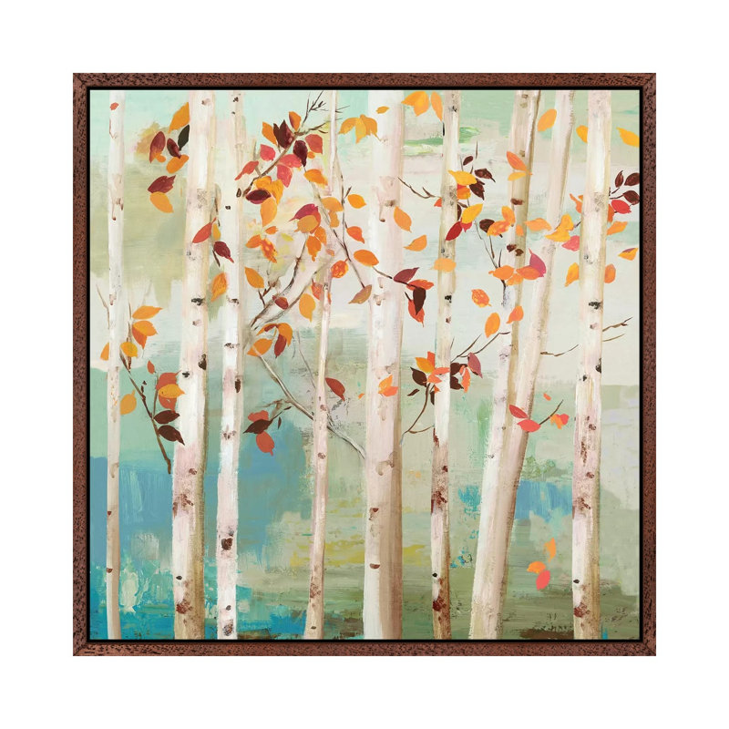 Fall Birch Trees by Allison Pearce - Painting on Canvas, Classic Brown Wood Framed Canvas, 45.72 cm H x 45.72 cm W