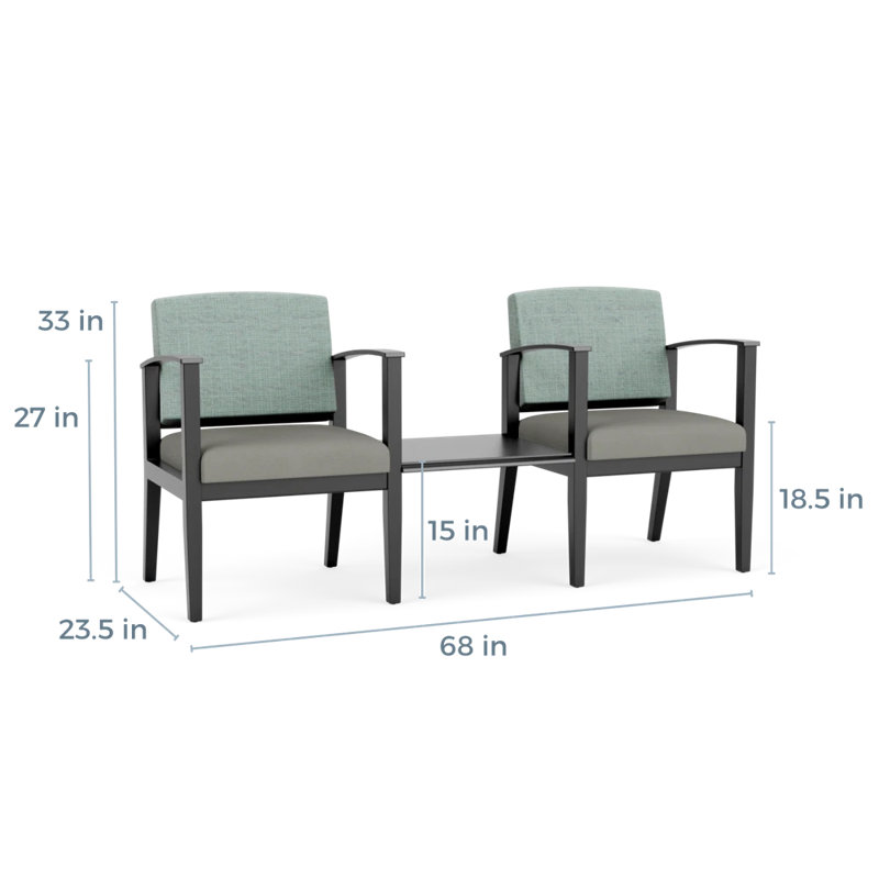 Structure en bois tandem 2 places avec table centrale Amherst, Noir, Chambray écume de mer / Patriot Plus colombe