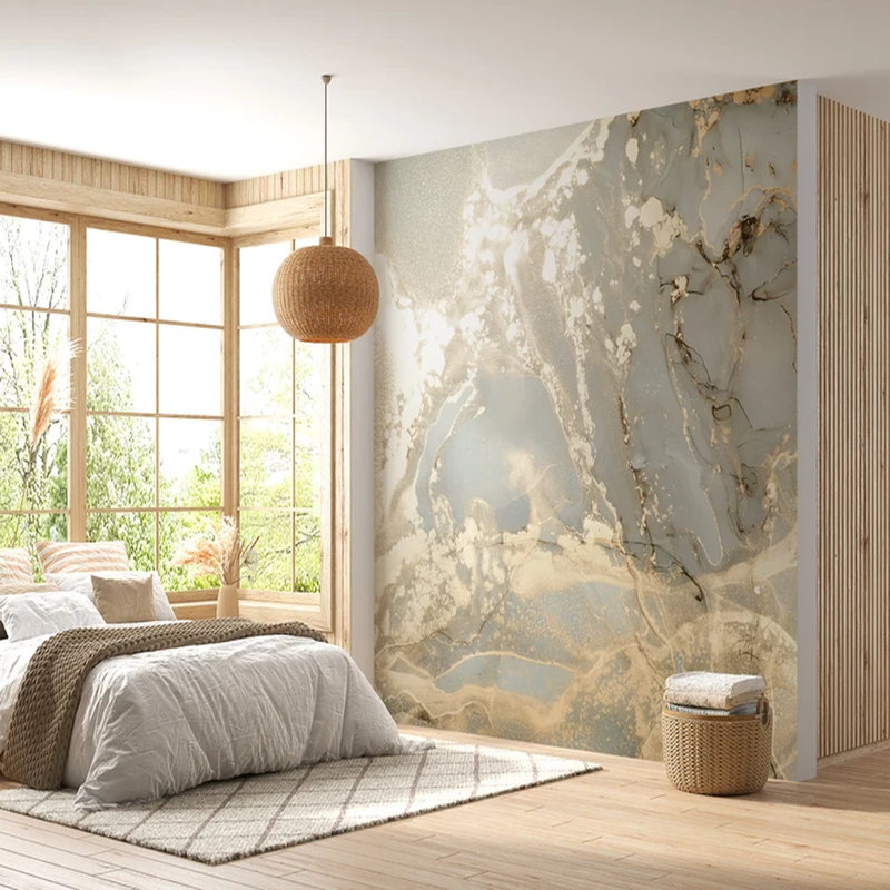Blue Beige Gold Abstract Marble Wall Mural, 108" L x 192" W