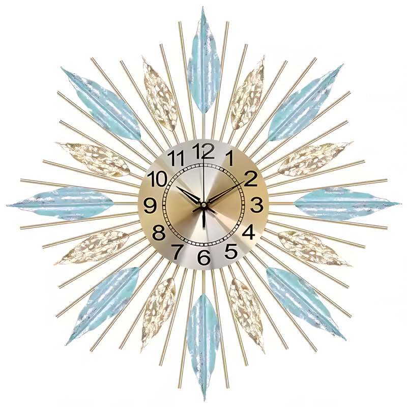 23In Mid-Century Sunbert Wall Clock, Modern Silent Art Decorative Wall Clock, Stylish Starburst Wall Clock Creative Living Room Bedroom Wall Clock, Light Blue