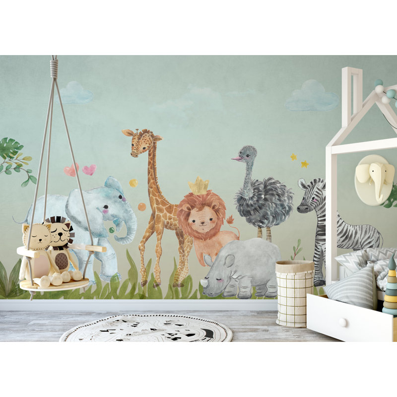 Papier peint safari, animaux, enfants, L 114 po x l 172 po
