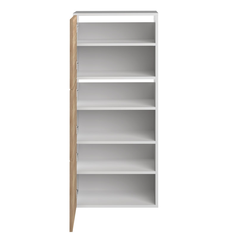 12 Pair Shoe Storage Cabinet, White/Natural Oak