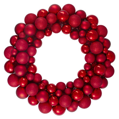 Red 3-Finish Shatterproof Ball Christmas Wreath 36-Inch Unlit