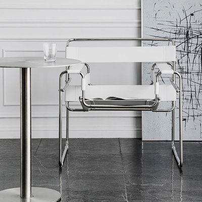 Fauteuil d'appoint en cuir et acier inoxydable