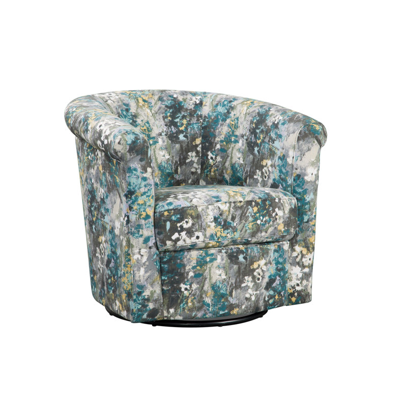 Pinehill Marvel 360 Swivel Barrel Chair, Wonderland Gray and Teal