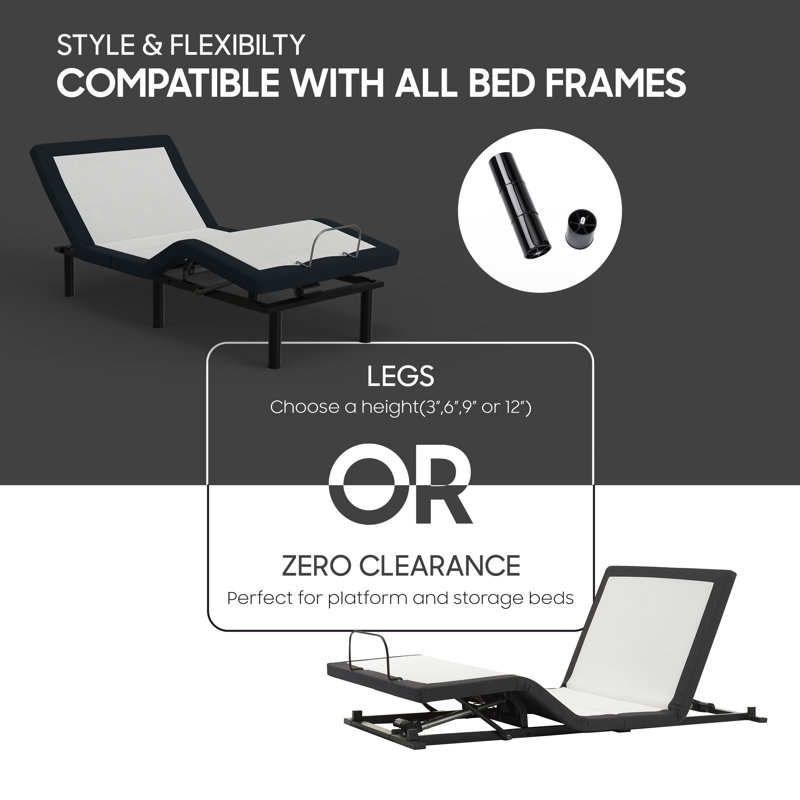 Poughkeepsie 15" Adjustable bed base With Zero gravity, Head and foot incline, Wireless remote, Split California King