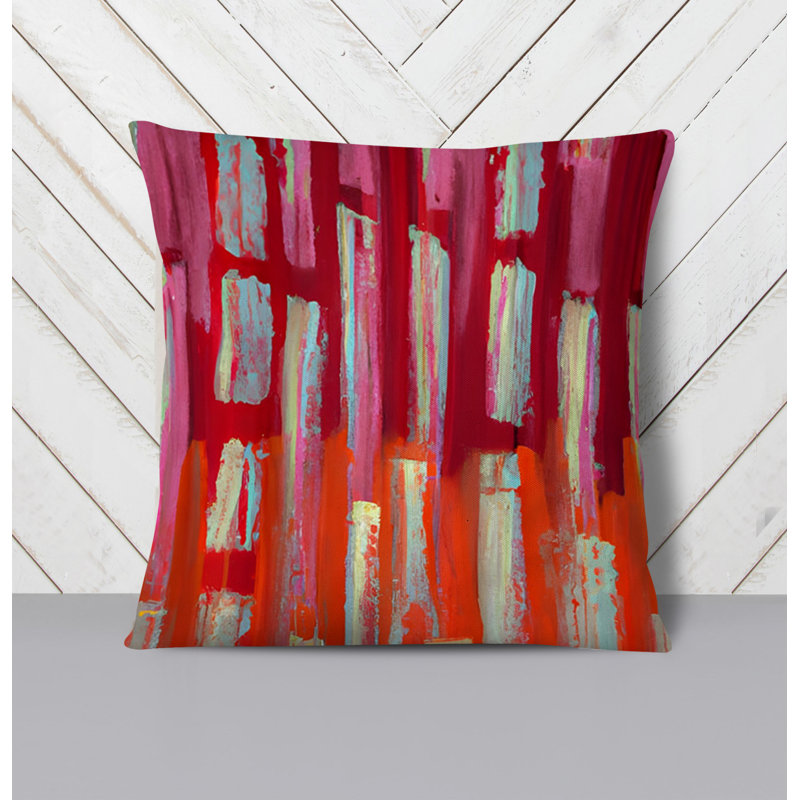 Throw Pillow With Insert, Blue/Red Striped/Abstract 2, 18"H x 18"W