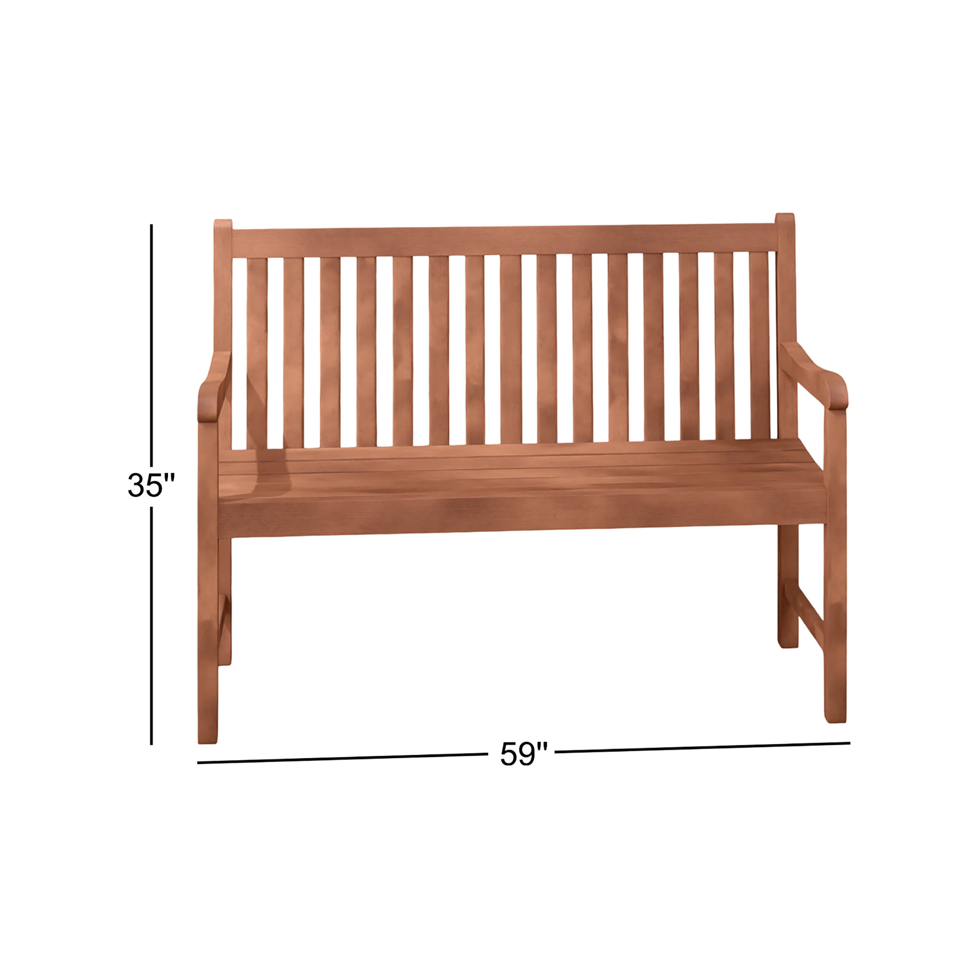 Aundraya Eucalyptus Outdoor Bench, 35" H x 59" W x 19" D