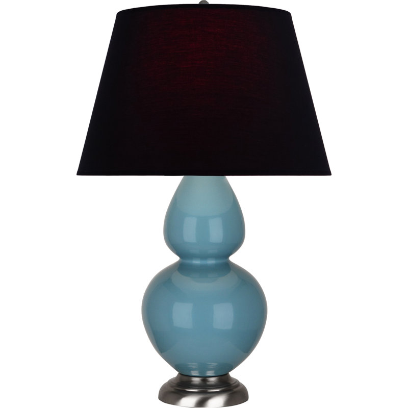 Lampe de table double gourde en céramique, Noir / Rouge, Bleu acier émaillé / argent antique, Argent argent