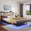 Base de lit flottante avec tête de lit et rangement, base de lit plateforme avec station de charge USB et lumières DEL, lattes en acier robustes, assemblage facile-1631225163