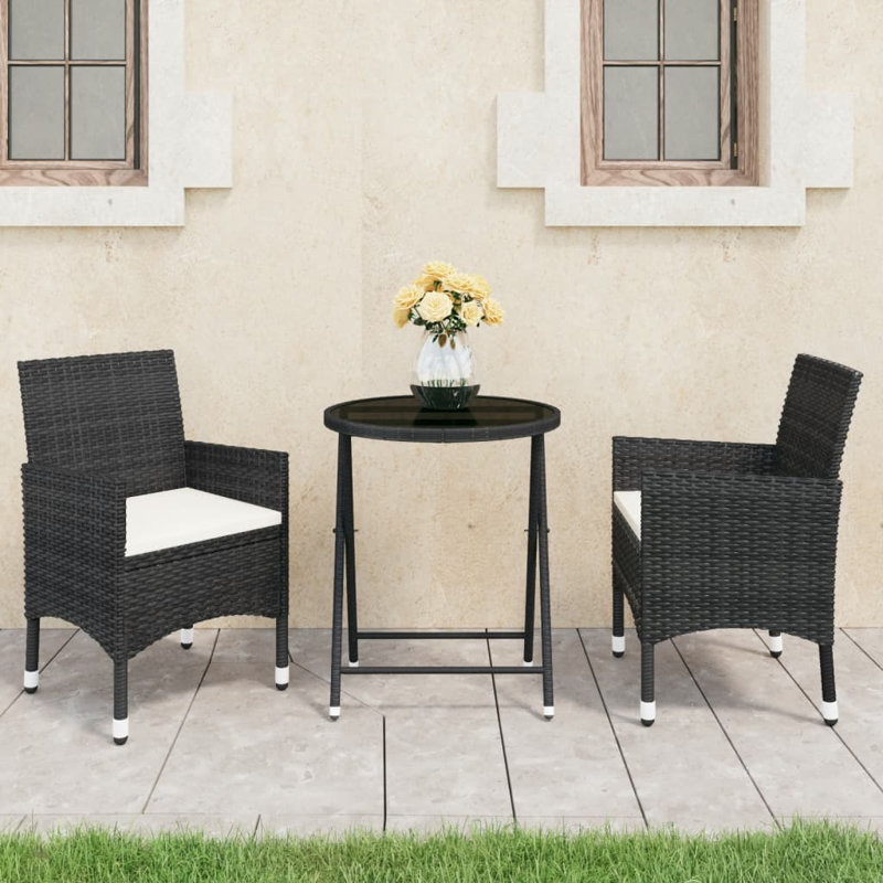Patio 3 pièces avec coussins, Cadre noir / coussin crème