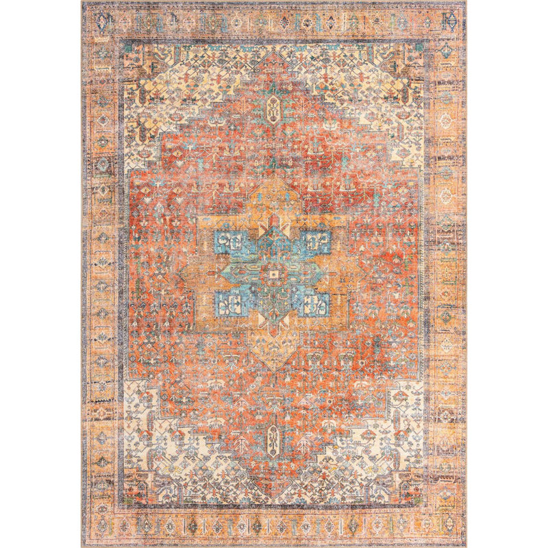 Tapis oriental rouge rouille, Rectangle 7 pi 6 po x 10 pi 6 po
