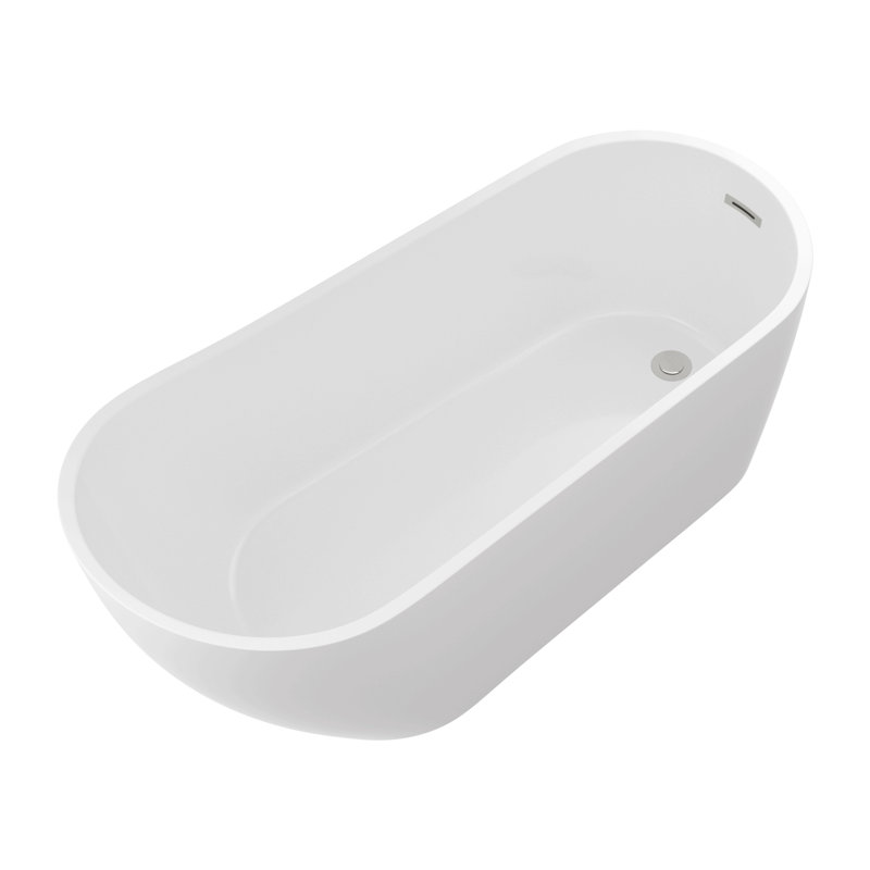 Acrylic Freestanding Bathtub Contemporary Soaking White Tub With Chrome Overflow And Drain