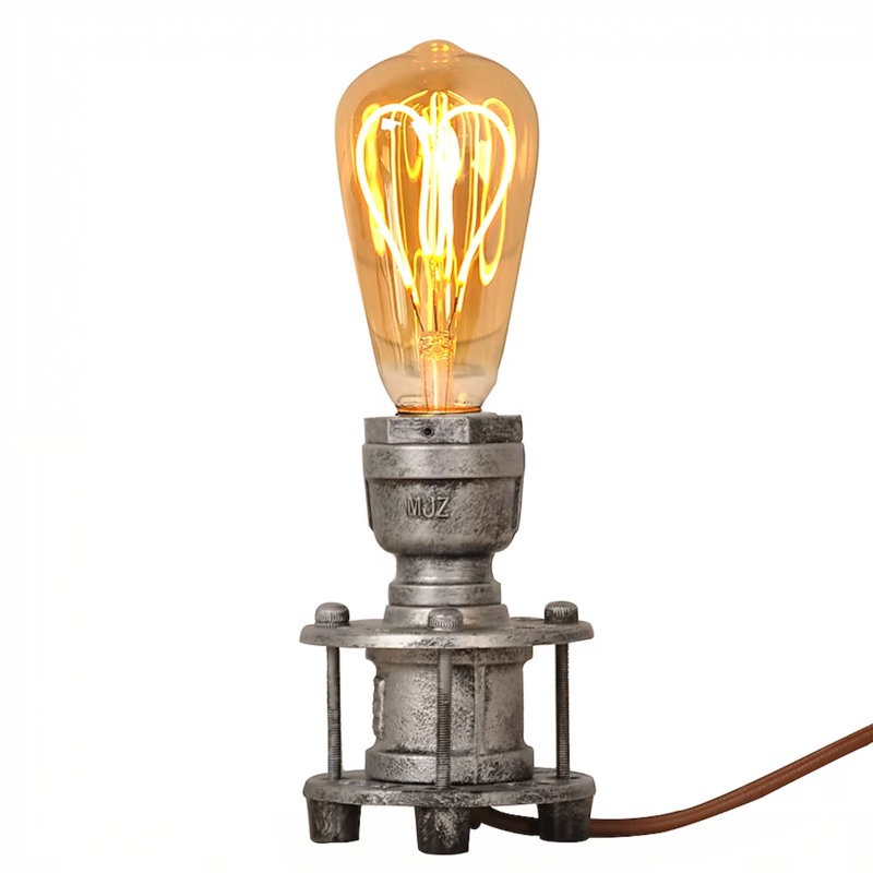 Industrial Steampunk Table Lamp, Vintage Pipe Desk Lamp with E26 Bulb Base, Metal Rustic Bedside Nightstand Light with On/Off Switch for Bedroom, Living Room & Office