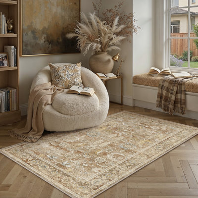 Tapis oriental lavable rétro Aurea avec envers antidérapant