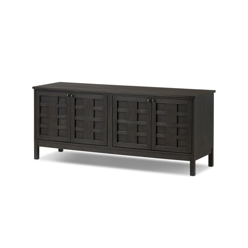 Alessio Media Console-Aged Natural Oak, Smoked Black