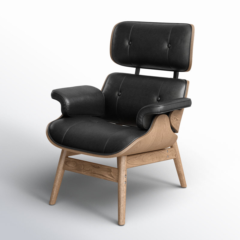 Fauteuil Bushea, Similicuir noir, Oui, Bois brun
