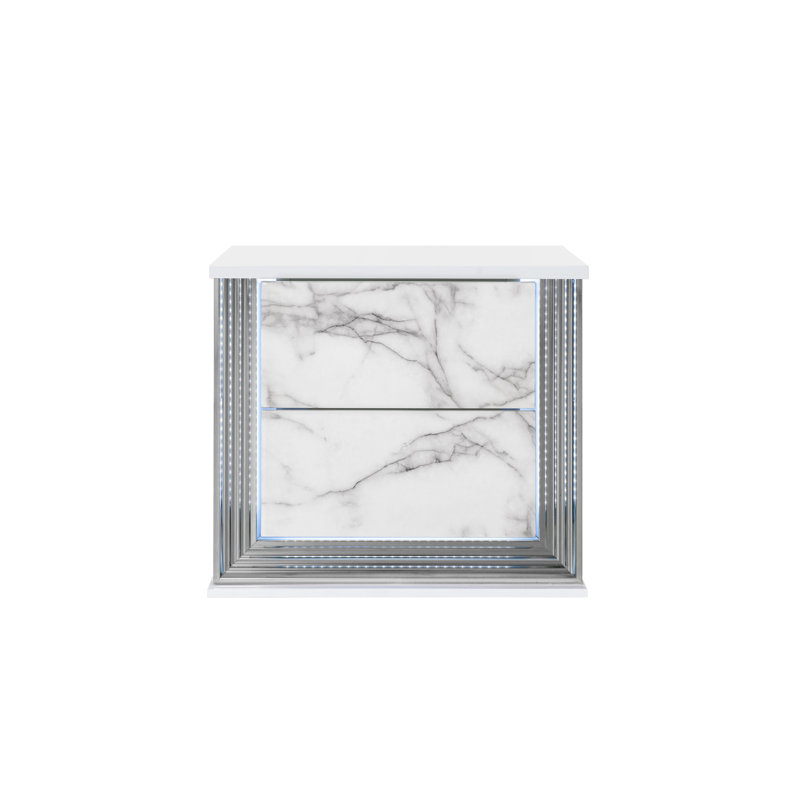Table de chevet lune blanche en marbre avec DEL