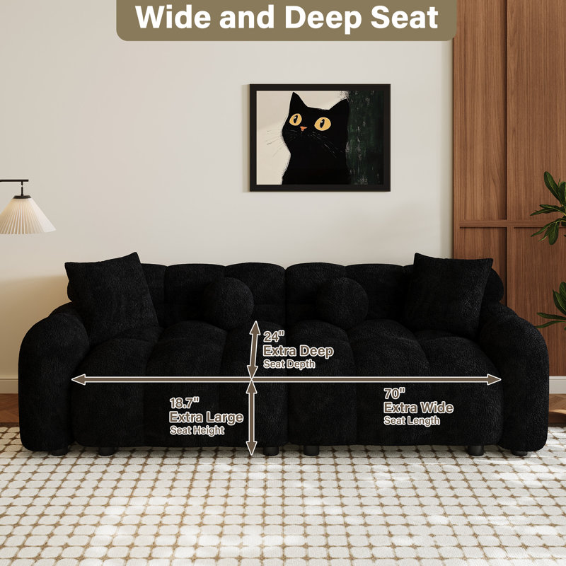 Oumy 87.3'' Upholstered Sofa Couch, Black Polyester