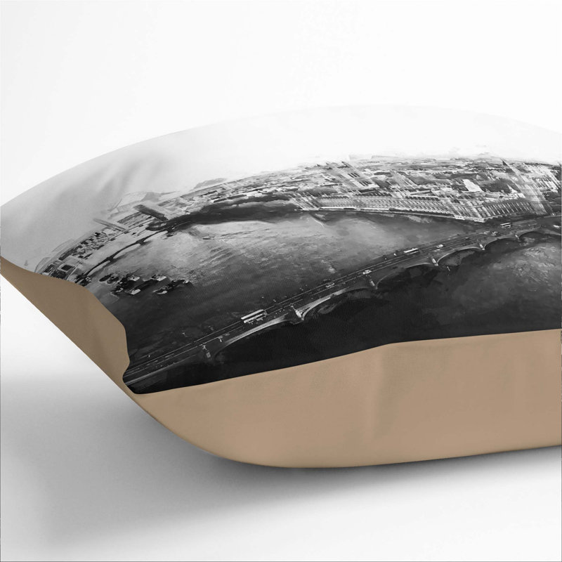 London City Skyline Cushion with Filling, Stone, 55cm H x 55cm W x 20cm D