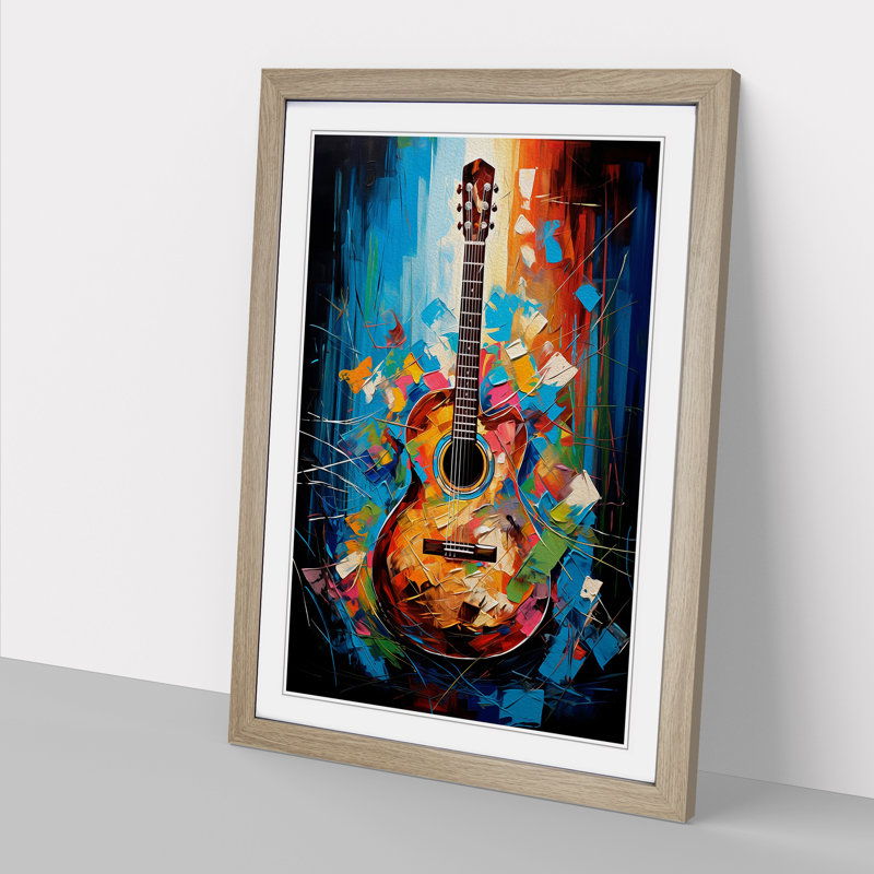 Acoustic Guitar Modern Art - Framed Print, 46cm H x 34cm W x 2cm D, Oak Framed