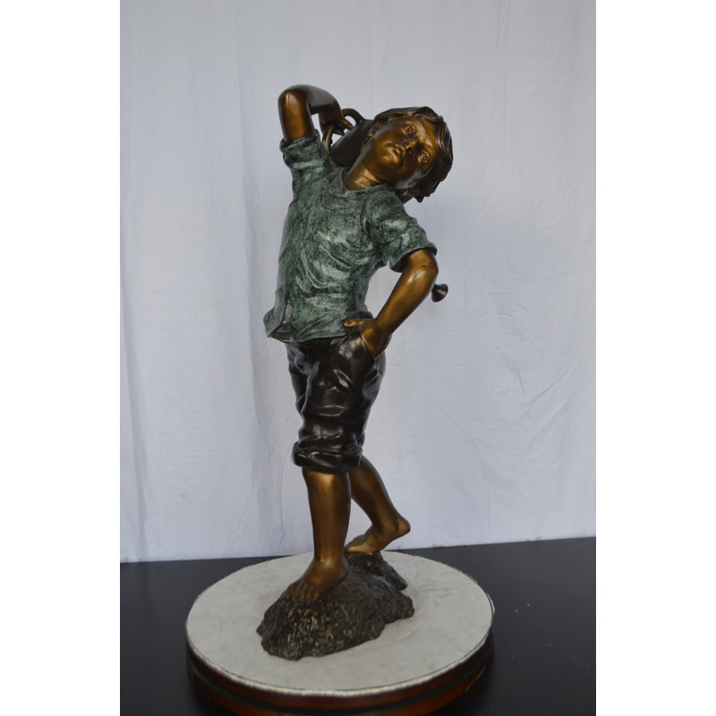 Bronze Young Boy Holding a Watering Can Fountain -  Size: 25"L x 17"W x 41"H.