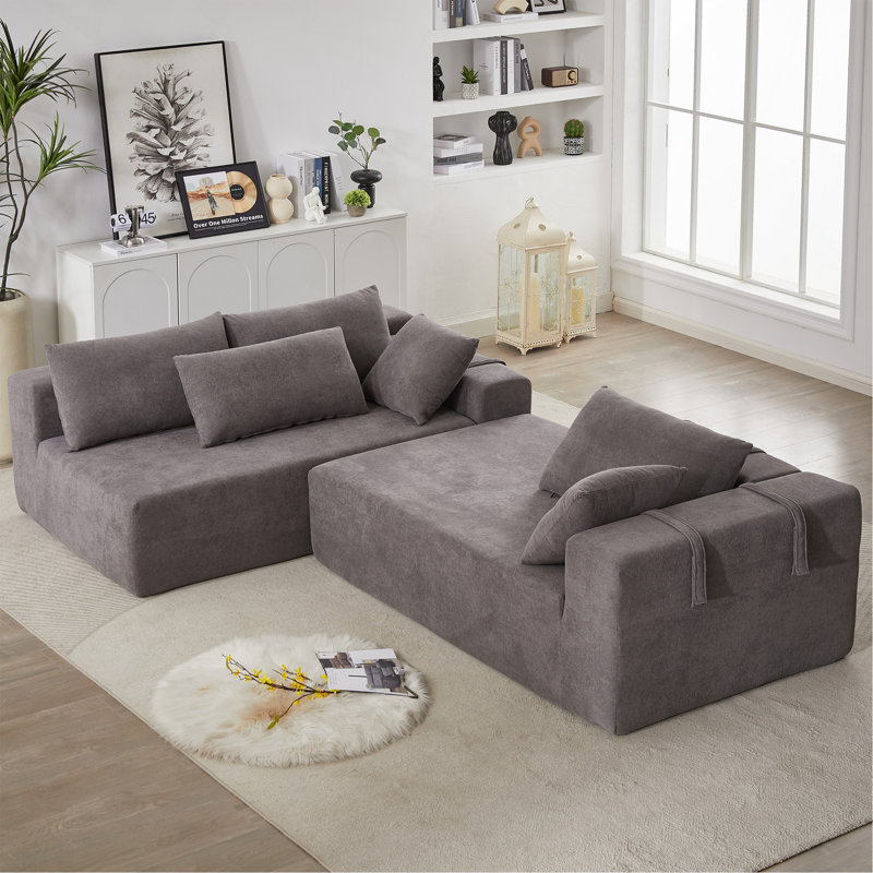 Modern Chenille Upholstered Sectional Sofa Couch Set, Gray