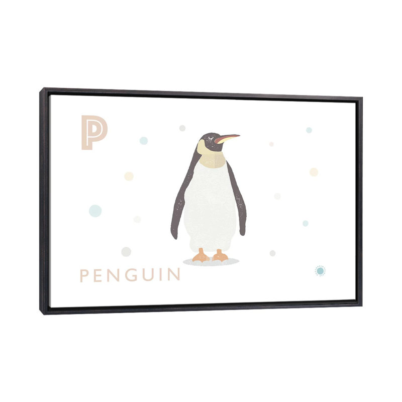 Pingouin - reproduction d'impression, Toile avec cadre noir patiné, H 18 po x l 26 po x P 1,5 po, Pas de tapis