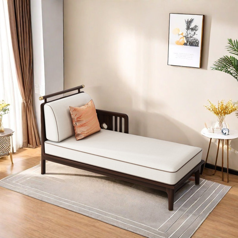 Wood Chaise Longue with Premium Fabric, Left Hand Facing