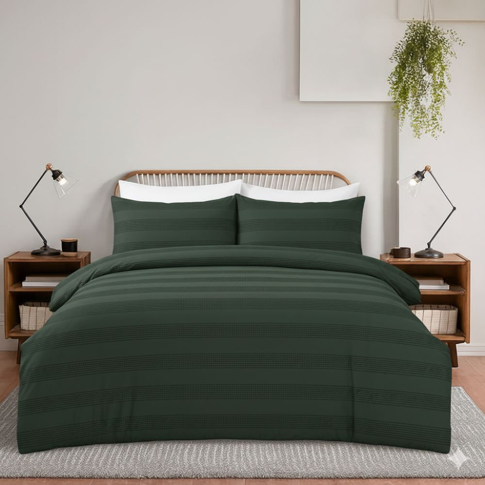 Mhg Living Marley Single Dobby Waffle Striped Duvet Cover Set - Image 4