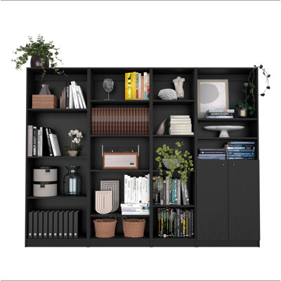 Ensemble de salon noir 4 pièces avec 4 bibliothèques