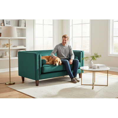 Classic Chesterfield Loveseat with Button Tufting and Nailhead Trim for Elegant Living Room Seating Comfort