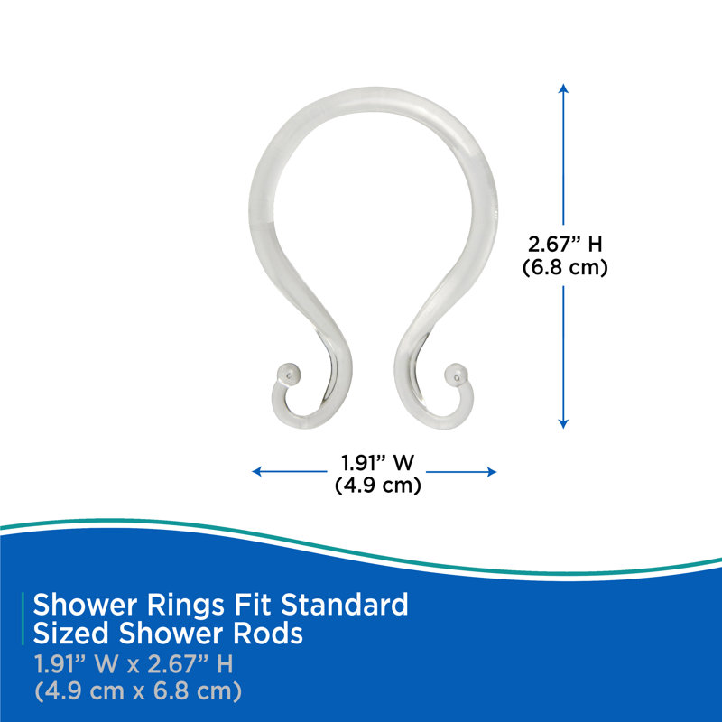 Kenney Rust-Proof Plastic Shower Curtain Double Hooks, Clear
