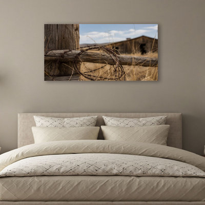 Canvas Wall Art old barbed wire hanging fence ranchs pictures Wall Decor for Living Room Bathroom Bedroom Office 20"H x 40"W Art Paintings, Ready to Hang