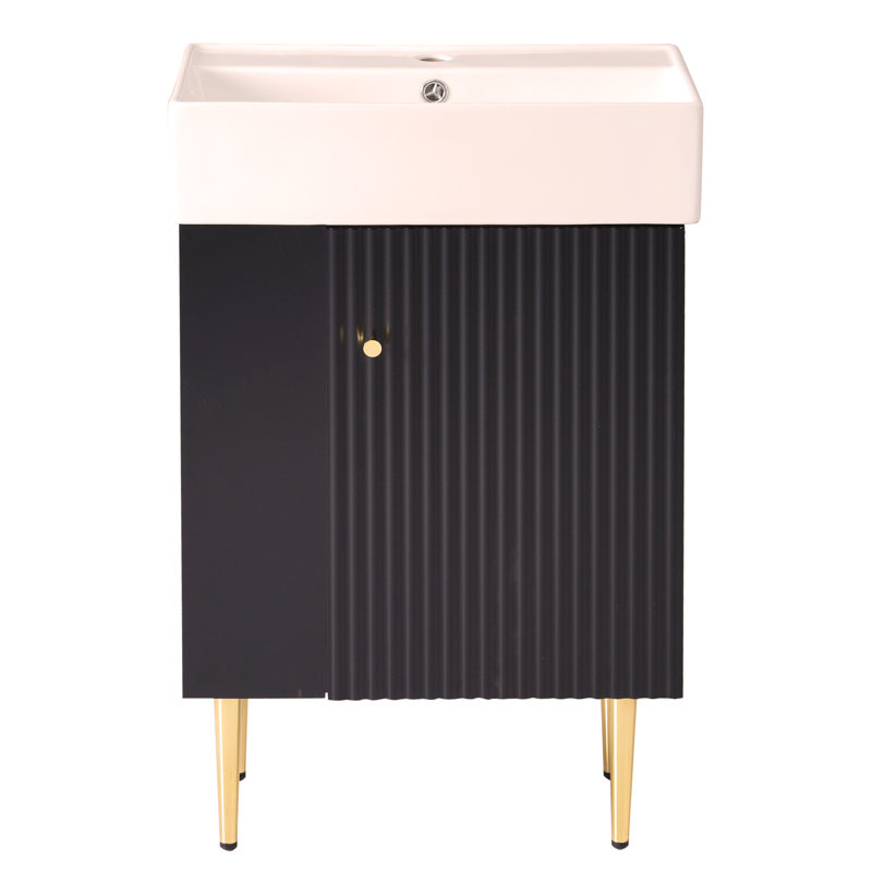 Meuble-lavabo 21,6 po, armoire combinée, meuble de rangement pour salle de bain, lavabo simple en céramique, rangement à gauche