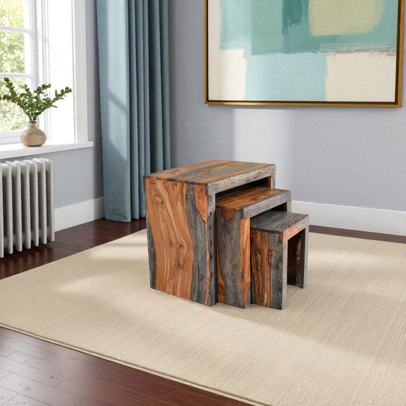 Goa Cube Solid Wood Trestle Nesting Tables