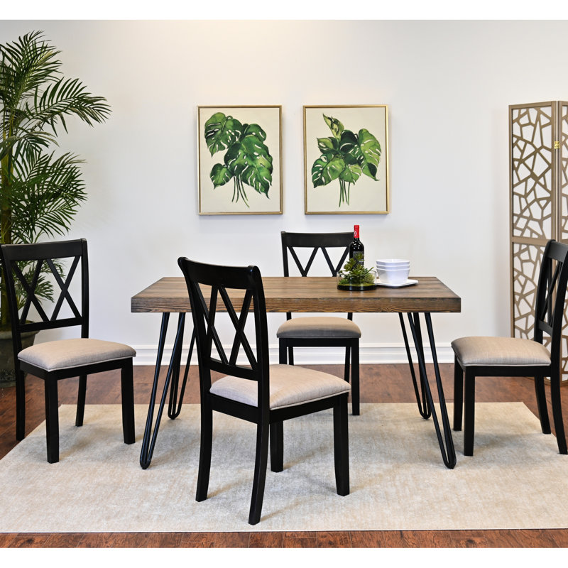 Ensemble de table de salle à manger, table de salle à manger en épingle à cheveux avec chaises à dossier croisé, noir riche