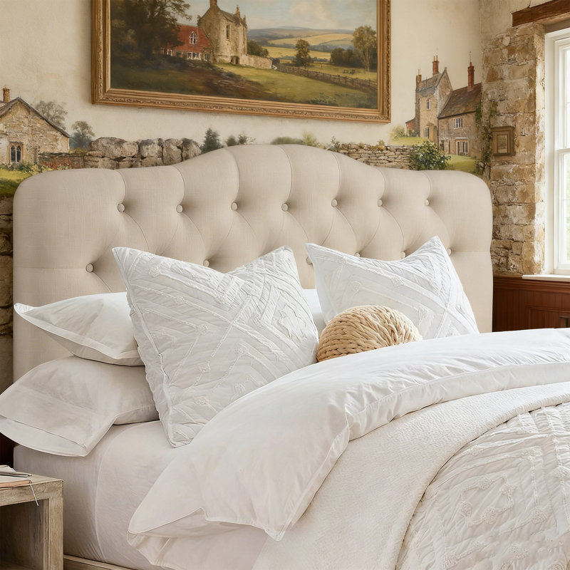 Button Tufted Upholstered Headboard, Solid Wood Head Board with Wood Legs, Adjustable Height Bed headboard from 37” to 43” Fabric Headboard in Modern Button Design
