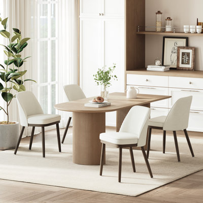 Modern Upholstered Dining Chair with Curved Back and Solid Wood Legs