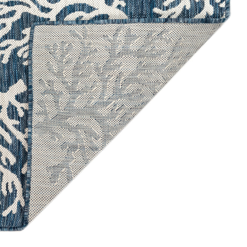 Tapis bleu marine intérieur / extérieur Mance, Rond 7 pi 10 po