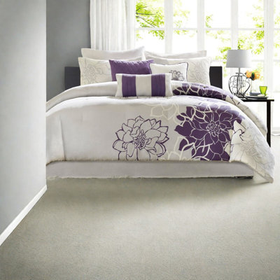 Ensembles de literie élégants en coton floral, édredon hypoallergénique, gris taupe / mauve, simple / simple TG