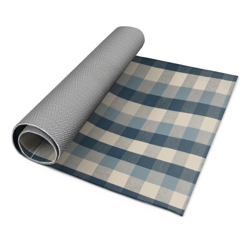 Tapis d'intérieur et d'extérieur à carreaux bleu, Rectangulaire 3 pi x 5 pi