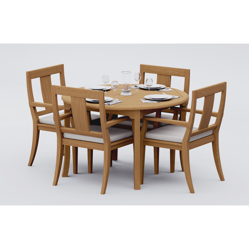 5 Pcs Grade-A Teak Wood Dining Set: 48" Round Table And 4 Osborne Arm Chairs #11OS1004, 36" Round, 4