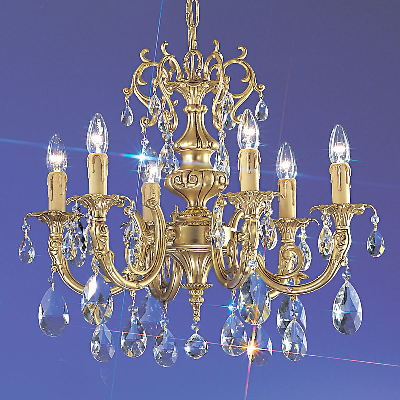 Lustre traditionnel / classique à 6 lumières de style bougie Princeton, Sans cristal, Bronze satiné